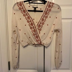 Beige embroidered crop top